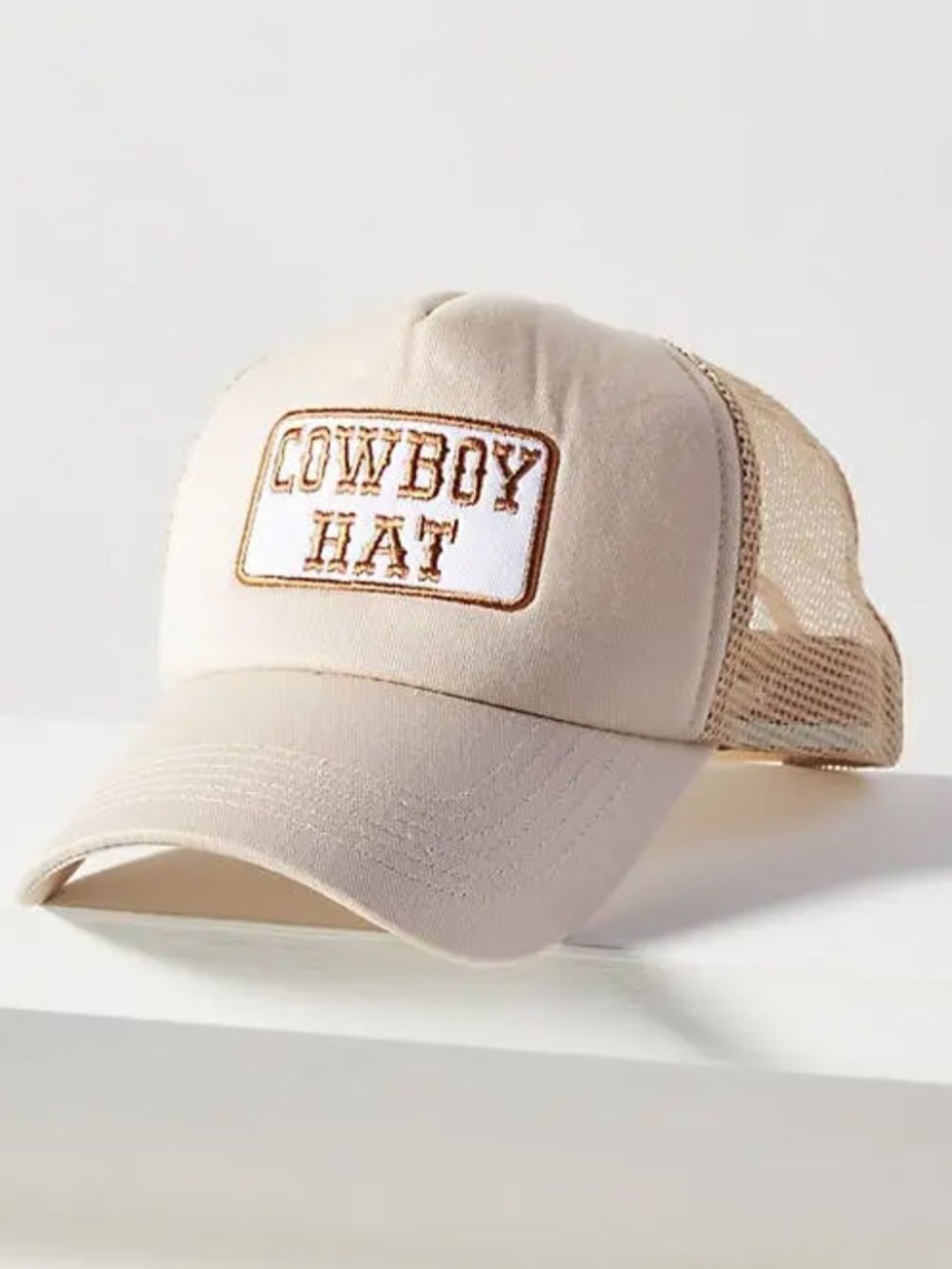 Anthropologie Beige 'Cowboy Hat' Trucker Cap with Brown Trim